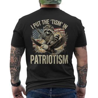 I Put The Tism In Patriotism Athletic Eagle Raccoon Usa Flag Men's T-shirt Back Print - Monsterry