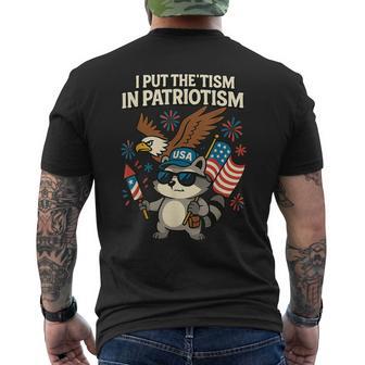 I Put The Tism In Patriotism Raccoon Eagle Usa Flag Men's T-shirt Back Print - Thegiftio UK
