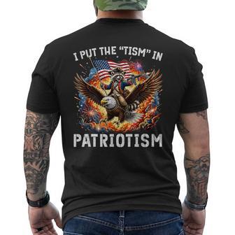 I Put The Tism In Patriotism Retro Eagle Raccoon Usa Flag Men's T-shirt Back Print - Thegiftio UK