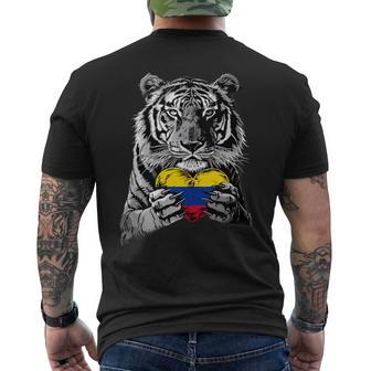 Raíces Colombianas Corazón De Tigre Orgullo Colombiano Bandera De Colombia In Mangas Camiseta Hombre Estampado Espalda - Regaloses