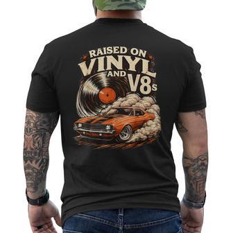 Raised On Vinyl And V8s Retro Car Music Men's T-shirt Back Print - Thegiftio UK