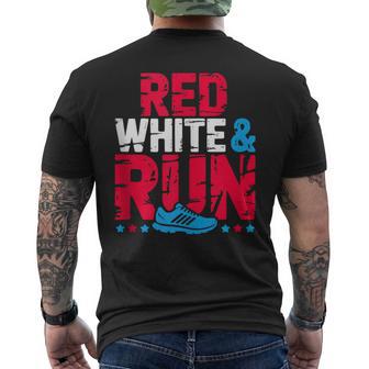 Red White & Run Patriotic Runner Fourth Of July Race Men's T-shirt Back Print | Mazezy