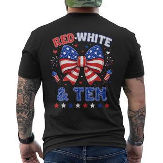 Red White & Ten 4Th Of July 10Th Birthday Patriotic Bow Men's T-shirt Back Print - Thegiftio UK
