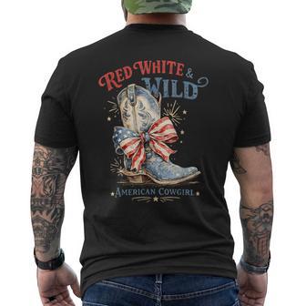 Red White & Wild American Cowgirl Western Boots 4Th Of July Men's T-shirt Back Print - Thegiftio UK