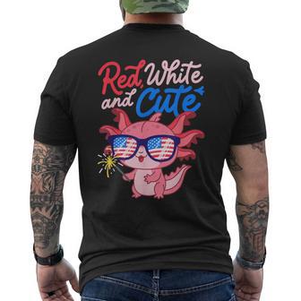Red White And Cute Axolotl Patriotic Fourth Of July Men's T-shirt Back Print - Thegiftio UK