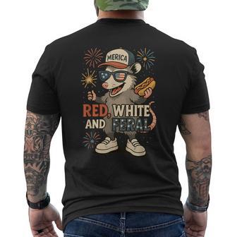 Red White And Feral Fireworks Opossum 4Th Of July Patriotic Men's T-shirt Back Print - Thegiftio UK