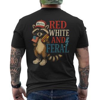 Red White And Feral Raccoon Usa July 4Th Men's T-shirt Back Print - Thegiftio UK
