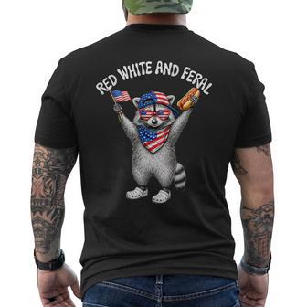 Red White And Feral Raccoon Hotdog American Flag 4Th Of July Men's T-shirt Back Print - Thegiftio UK