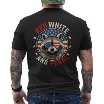 Red White And Feral Racoon Raccoon 4Th July Patriotic Men's T-shirt Back Print - Thegiftio UK