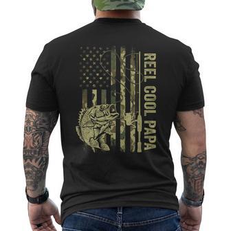 Reel Cool Papa Fishing Father's Day Fisherman Fish Us Flag Men's T-shirt Back Print - Thegiftio UK