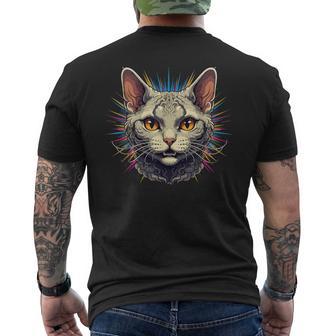 Retrato Cósmico Felino De Cabeza De Gato Trippy Camiseta Hombre Estampado Espalda - Regaloses