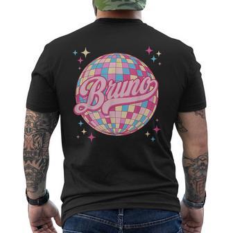Retro Bruno First Name Personalized Disco 80S Birthday Men's T-shirt Back Print | Mazezy