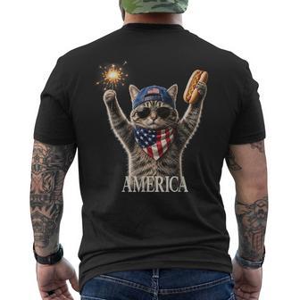 Retro America Cat Hot Dog Lovers Patriotic Fireworks Men's T-shirt Back Print - Thegiftio UK