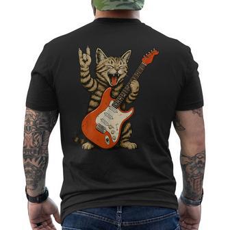 Rock Cat Bass Guitar Cat Vintage Rock N Roll Guitarist Cat Men's T-shirt Back Print - Thegiftio UK