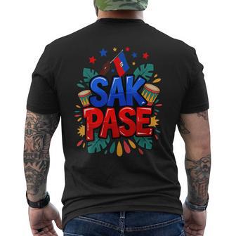 Sak Pase Haitian Creole Pride Haiti Flag Heritage Men's T-shirt Back Print | Mazezy