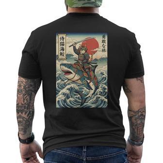 Samurai Cat Riding Shark Japan Men's T-shirt Back Print - Thegiftio UK