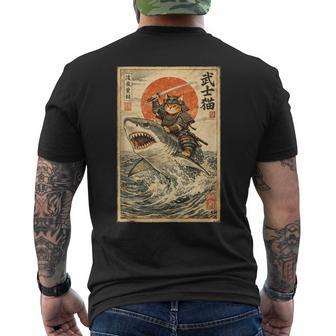 Samurai Cat Riding Shark Ukiyo-E Art Samurai Cat Men's T-shirt Back Print - Thegiftio UK