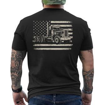 Semi Truck Usa Flag Driver Trucker Patriotic Retro Men's T-shirt Back Print - Thegiftio