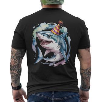 Shark Party Shark Birthday Party Toddler Ocean Cute Shark Men's T-shirt Back Print - Monsterry
