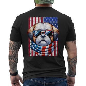 Shih Tzu Wearing American Flag 4Th Of July Patriotic Dog Men's T-shirt Back Print - Thegiftio UK