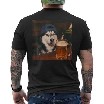 Siberian Husky Drinking Beer Fathers Day Dog Meme Men's T-shirt Back Print - Thegiftio UK