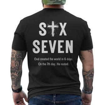 Six Seven God Created The World In 6 Days 67 Meme Faith Men's T-shirt Back Print | Mazezy