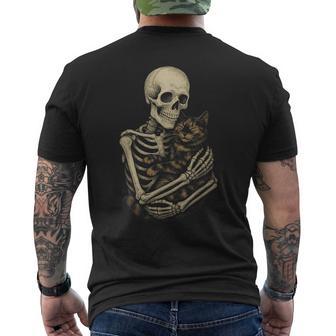 Skeleton Hugging Tortoiseshell Cat Halloween Men's T-shirt Back Print - Thegiftio UK