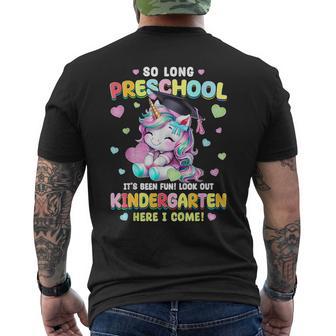 So Long Preschool Cute Unicorn Kindergarten Here I Come Men's T-shirt Back Print - Thegiftio UK