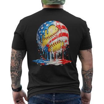 Softball Drip Ice Cream American Flag 4Th Of July Men's T-shirt Back Print | Mazezy