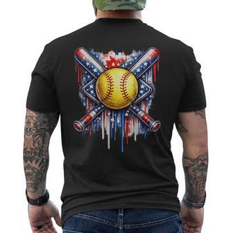 Softball Drip Ice Cream American Flag 4Th Of July Men's T-shirt Back Print - Thegiftio UK