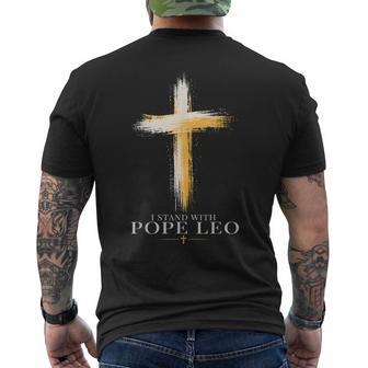 I Stand With Pope Leo Retro Faith Men's T-shirt Back Print | Mazezy