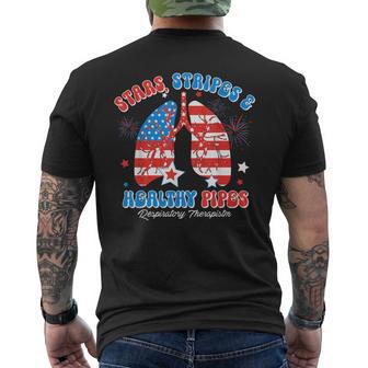 Stars Stripes 4Th Of July Respiratory Therapist Lung Rrt Men's T-shirt Back Print - Monsterry