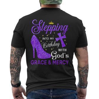 Stepping Into My Birthday With God's Grace And Mercy Blessed Men's T-shirt Back Print - Thegiftio UK