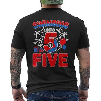 Swinging Into 5 Year Old Boy 5Th Spider Birthday Party Men's T-shirt Back Print - Thegiftio UK