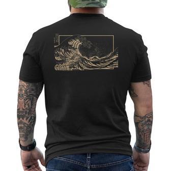 Tan Great Wave Off Kanagawa Tan Color Graphic Men's T-shirt Back Print - Monsterry