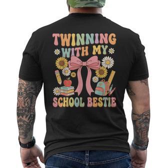 Twinning With My School Bestie Cute Matching Friend Twin Day Men's T-shirt Back Print | Mazezy