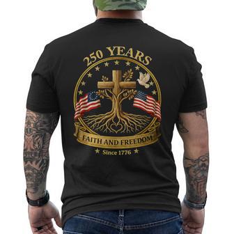 Two Flags Cross Tree 250 Years Faith And Freedom 1776-2026 Men's T-shirt Back Print | Mazezy