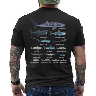 Types Of Sharks Shark Identification Shark Species Men's T-shirt Back Print - Thegiftio UK