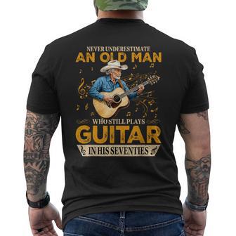 Never Underestimate An Old Man Who Plays Guitar In 70S Men's T-shirt Back Print - Monsterry UK