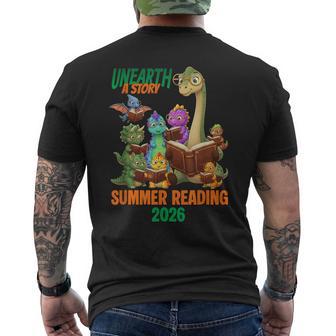 Unearth A Story Summer Reading 2026 Dinosaur Bookworm Men's T-shirt Back Print - Monsterry