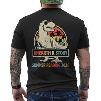 Unearth A Story Summer Reading 2026 Dinosaur Lover Vintage Men's T-shirt Back Print - Monsterry