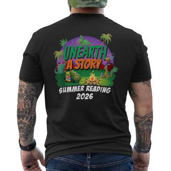 Unearth A Story Summer Reading 2026 Dinosaur T-Rex Book Men's T-shirt Back Print - Thegiftio UK