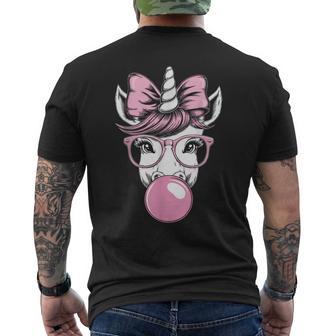 Unicorn Wearing Glasses And Blowing Pink Bubble Gum Men's T-shirt Back Print - Thegiftio