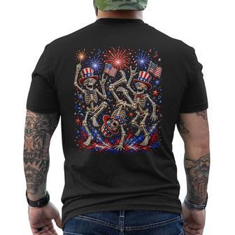 Usa Fireworks Patriotic Dancing Skeletons 4Th Of July Gothic Men's T-shirt Back Print - Monsterry