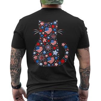 Usa Flag Lucky Clover Patriotic 4Th July Cat Lover Men's T-shirt Back Print - Monsterry