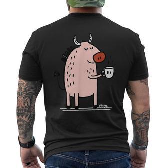 Vache Mignonne Avec Tasse De Café Cartoon Minimal Matin T-shirt imprimé au dos - Cadeauxyz