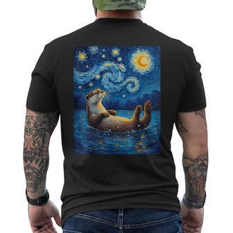 Van Gogh's Starry Night River Otter Water Weasel Animal Men's T-shirt Back Print - Thegiftio UK