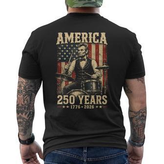 Vintage Abraham Lincoln Abe Lincoln Playing Drums 250 Years Men's T-shirt Back Print - Monsterry