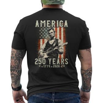 Vintage Abraham Lincoln Abe Lincoln Playing Guitar 250 Years Men's T-shirt Back Print | Mazezy
