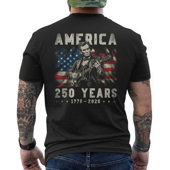 Vintage Abraham Lincoln Abe Lincoln Playing Guitar 250 Years Men's T-shirt Back Print - Thegiftio UK